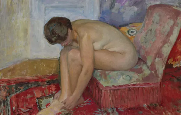 Эротика, картина, Henri Lebasque, Анри Лебаск, Сидящая Обнаженная