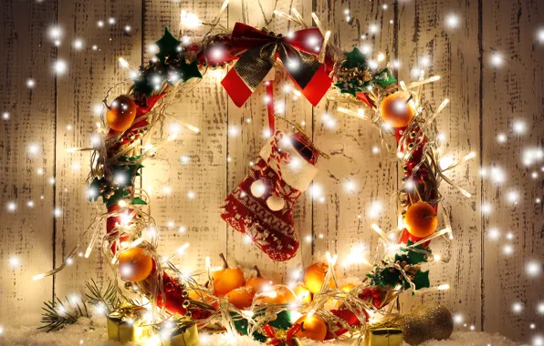 Украшения, огни, Новый Год, Рождество, Christmas, венок, decoration, Merry