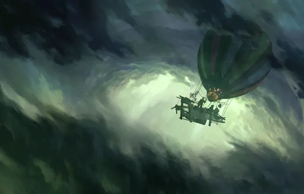 Картинка воздушный шар, буря, арт, капитан, романтика апокалипсиса, romantically apocalyptic