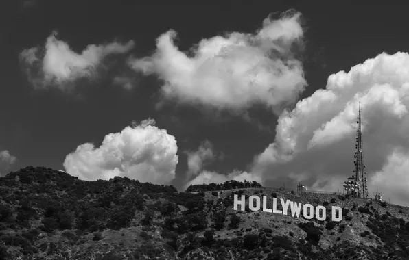 Облака, горы, Hollywood, USA, Голивуд
