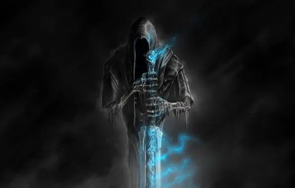 Картинка смерть, тьма, кости, ужас, art, синее пламя, магический артефакт, Nazgul