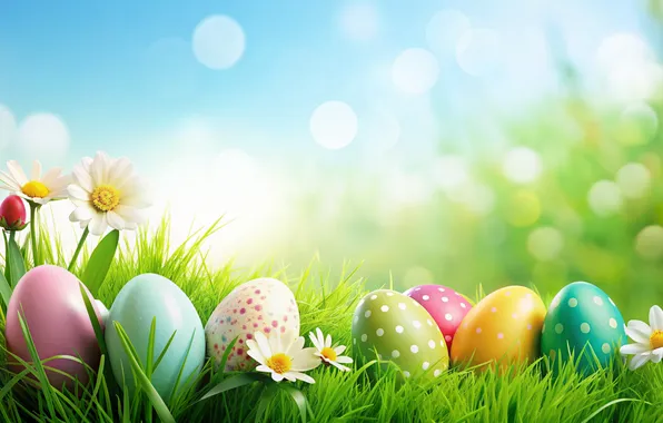 Картинка цветы, яйца, весна, colorful, Пасха, happy, flowers, spring