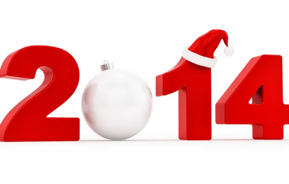 Новый год, шар, белый фон, шапочка, дата