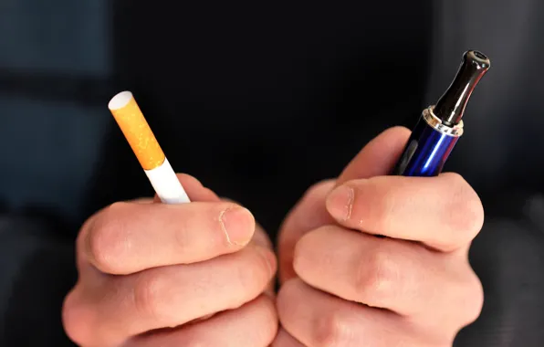 Man, cigarette, hands, electronic cigarette