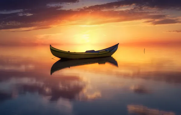 Картинка wallpaper, Nature, Sunset, picture, Sea, Boat