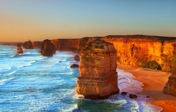 Waves, rock, beach, sky, sea, ocean, landscape, coast