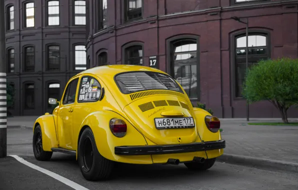 Картинка жёлтый, тюнинг, жук, volkswagen, yellow, фольксваген, beetle, vag