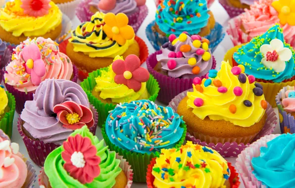 Colorful, десерт, выпечка, сладкое, кексы, dessert, cupcakes