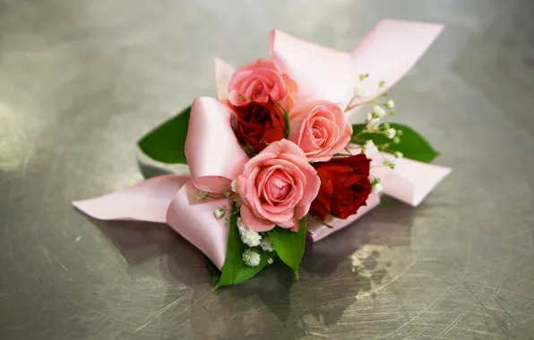Розы, букет, лента, Roses, Bouquets