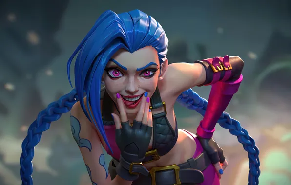 Game, character, жест, синие волосы, персонаж, боке, League of Legends, LOL