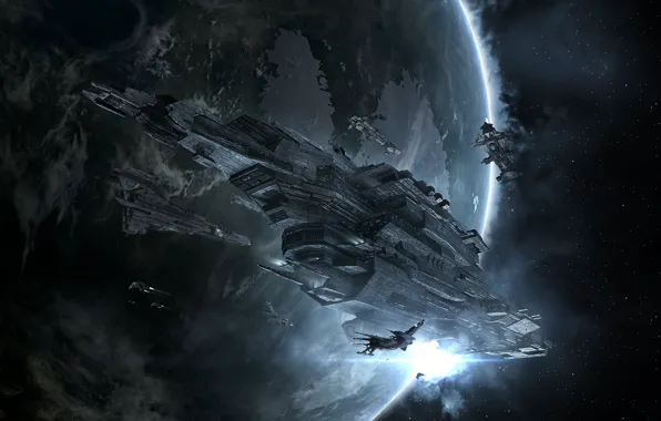 Туманность, планета, Космос, space, космический корабль, eve online, space ship, космоопера