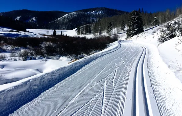 Небо, снег, лыжня, солнечно, Colorado, nordic skiing