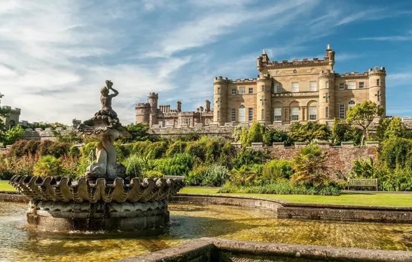 Замок, Шотландия, фонтан, крепость, Scotland, Culzean Castle, Ayrshire