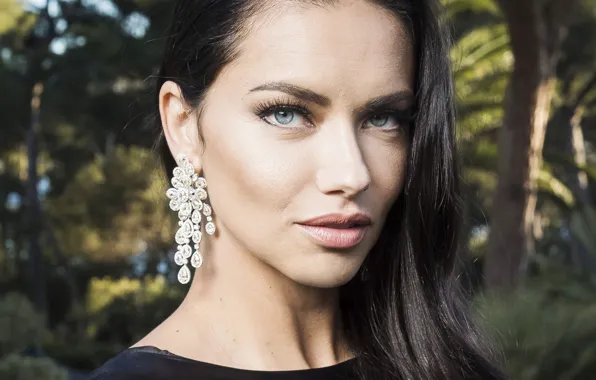 Взгляд, девушка, лицо, серьги, губы, Adriana Lima