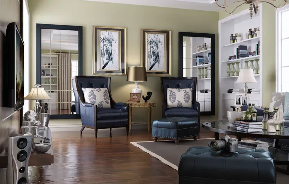 Кресла, картины, шкаф, помещение, FAMILY LIVING AREA