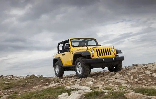 Горы, жёлтый, джип, внедорожник, Jeep Wrangler 2011