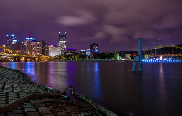 Картинка ночь, огни, США, Питтсбург, Pittsburgh