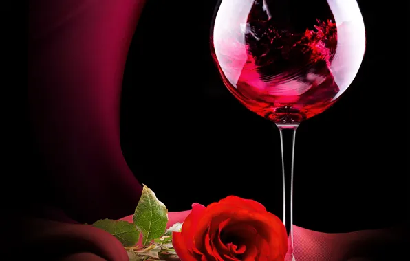 Вино, бокал, роза, Roses, Valentines Day, Wine