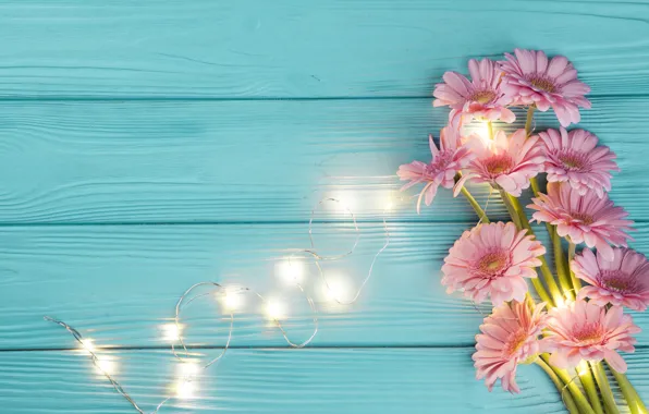 Фон, голубой, букет, розовые, герберы, flowers, beautiful, композиция