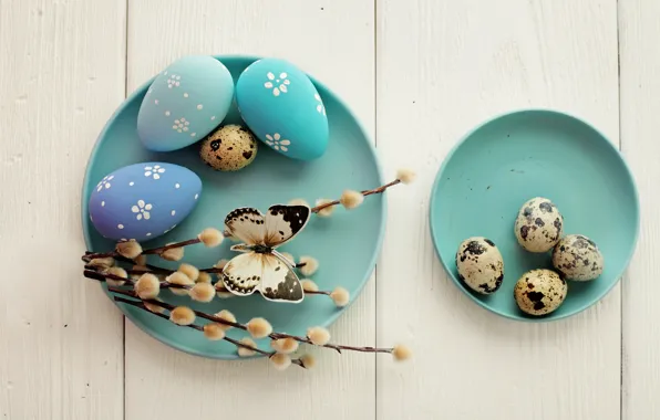 Картинка Пасха, яйца крашенные, wood, верба, spring, Easter, eggs, decoration