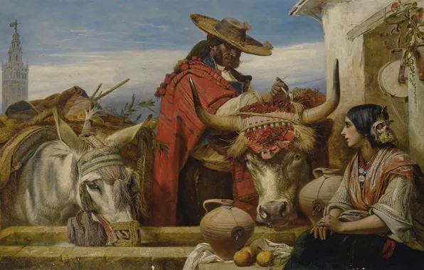 Картинка Севилья, 1860, Seville, Richard Ansdell, британский живописец, British painter, Ричард Ансделл, Market Square