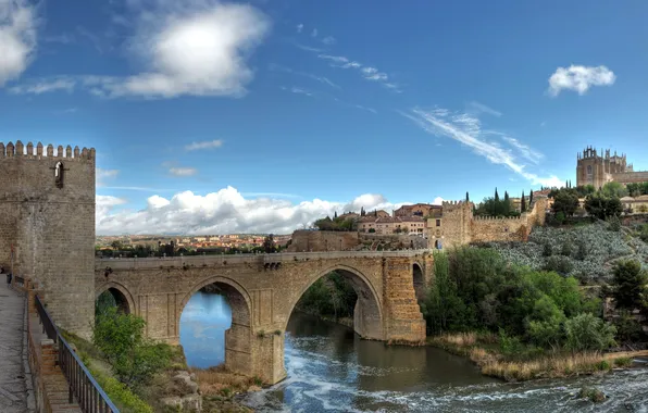 Картинка мост, река, крепость, Испания, Spain, Cities, город.