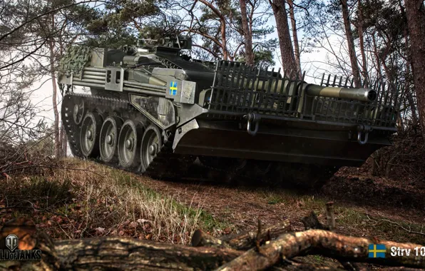 Картинка лес, деревья, кусты, World of Tanks, ПТ-САУ, шведская, Strv 103B
