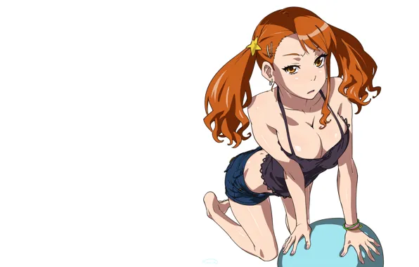 Картинка грудь, шары, шорты, удивление, минимализм, белый фон, anjou naruko