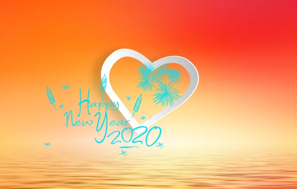 Надпись, Новый Год, сердечко, 2020
