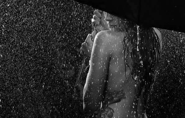 Картинка девушка, капли, фон, дождь, rain check