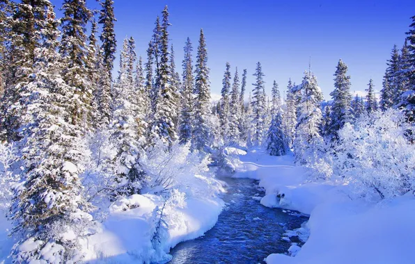 Картинка зима, снег, синий, река