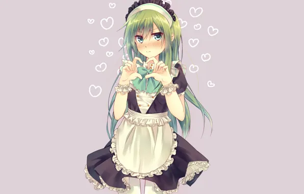 Девушка, сердечки, зелёный фон, Kagerou Project