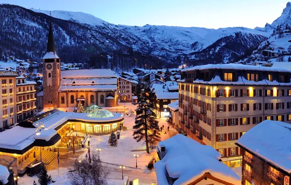 Зима, снег, горы, Швейцария, Winter, Switzerland, Alps, Zermatt