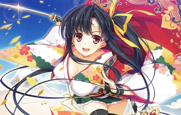 Грудь, девушка, меч, кимоно, yuuki hagure
