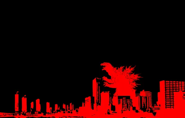 Красный, город, небоскребы, Годзилла, Godzilla