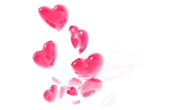Любовь, розовый, романтика, сердце, минимализм, сердечки, белый фон