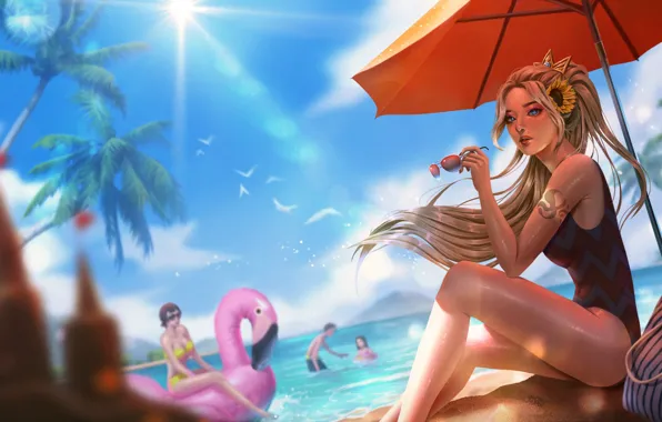 Солнце, Море, Девушка, Взгляд, Очки, Лето, Girl, Купальник