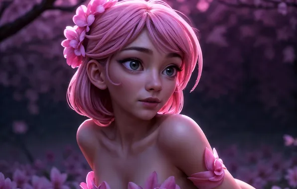 Girl, sexy, pink, art, sacura, aiart
