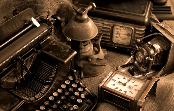 Camera, dust, antique, radio, typewriter