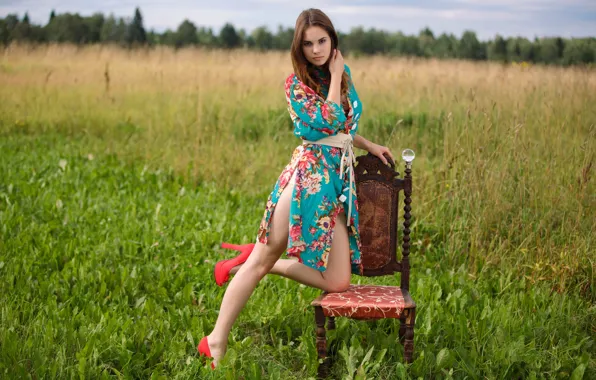 Long hair, field, nature, model, brunette, sexy woman, countryside, gorgeous