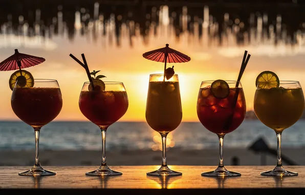Море, пляж, лето, закат, берег, коктейль, juice, summer