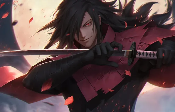 Катана, полнолуние, горящие глаза, Madara Uchiha, Наруто Ураганные хроники, Naruto Shippuden Ultimate Ninja Storm, чёрные …