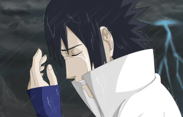 Дождь, молния, слезы, Art, naruto, uchiha sasuke