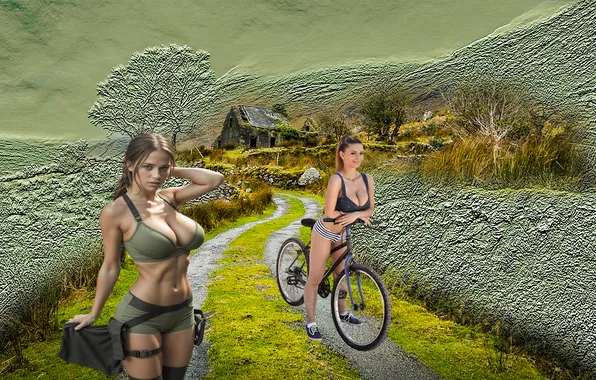 Girl, landscapes, model, pretty, cute, underwear, desktop wallpaper