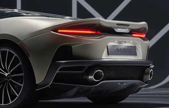 Фары, McLaren, суперкар, вид сзади, MSO, 2019, McLaren GT, Defined Flux Silver