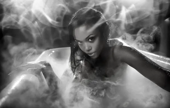 Girl, Bathroom, Steam, Look, Mulatto, Wet Hair, Makeup, TJ Scott