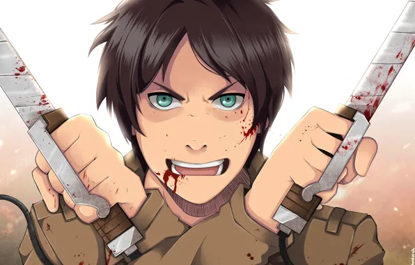 Аниме, арт, Shingeki no Kyojin, Эрен Йегер, Атака титанов, Вторжение гигантов