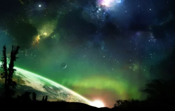 Картинка звезды, вселенная, планета, Aurora borealis