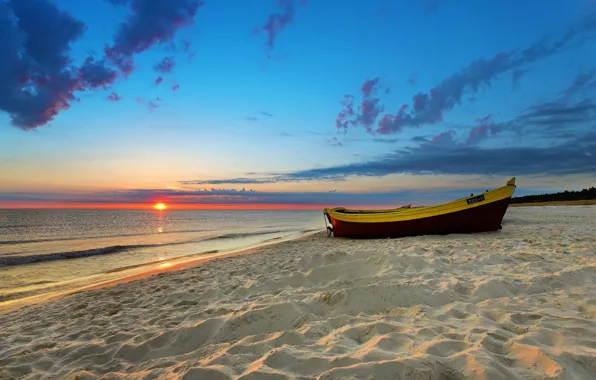 Картинка Beach, Sunset, Sands, Boat