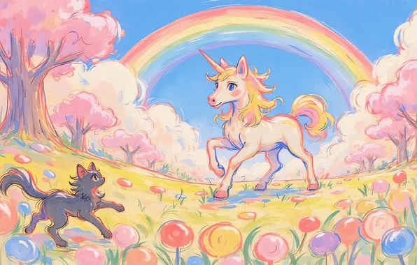 Кошка, кот, деревья, цветы, природа, поза, серый, поляна